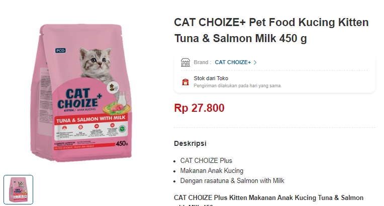 CAT CHOIZE Pet Food Kucing Kitten Tuna Salmon Milk 450 g -